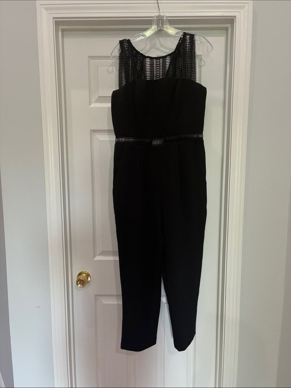 Bardot Black Crochet Yoke Strapless Jumpsuit